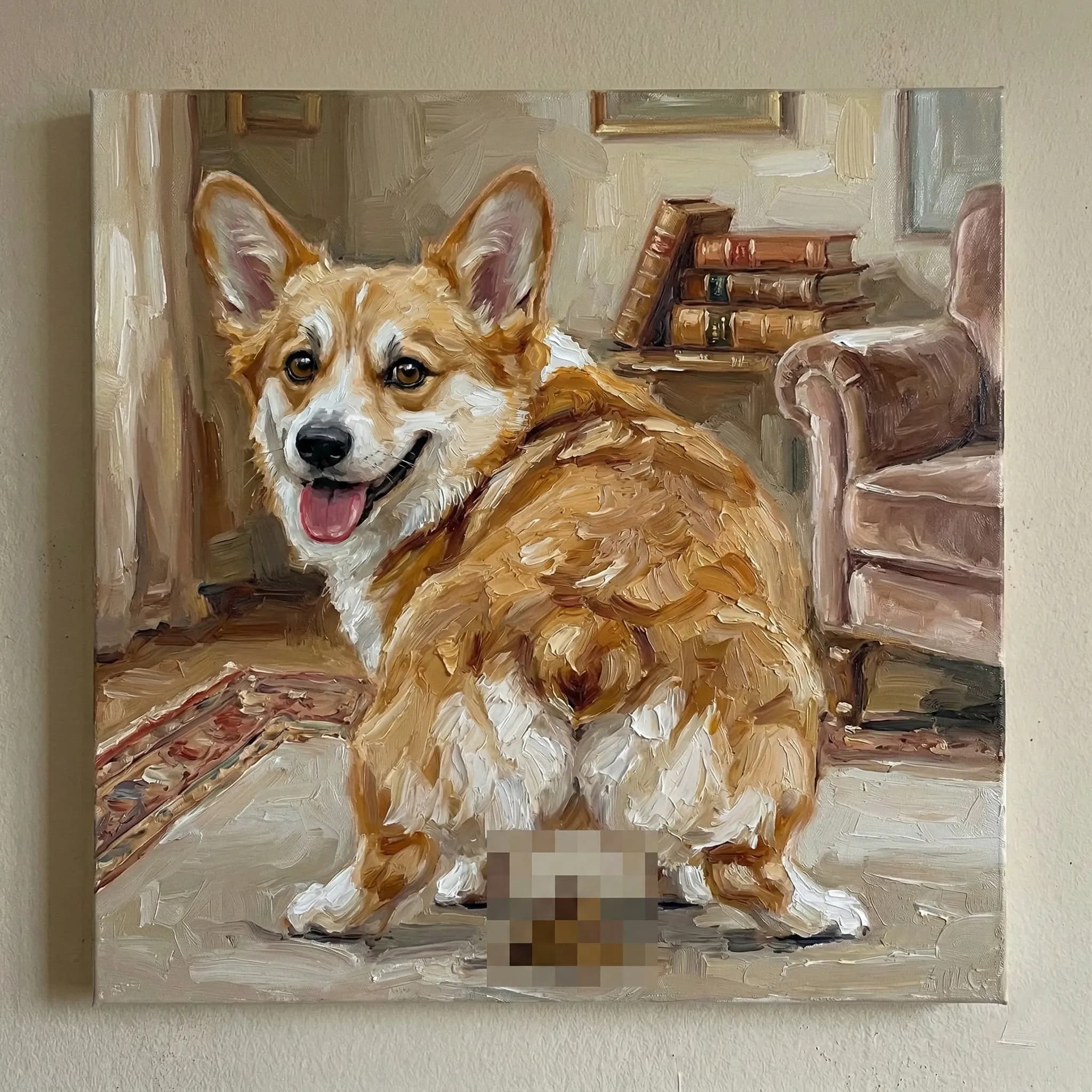 Pet oil painting — elegant background with mosaic poop